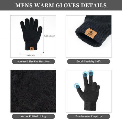 Winter Beanie Hats for Men Long Neck Scarf and Touchscreen Gloves Set with Fleece Lined Skull Caps Gifts for Men